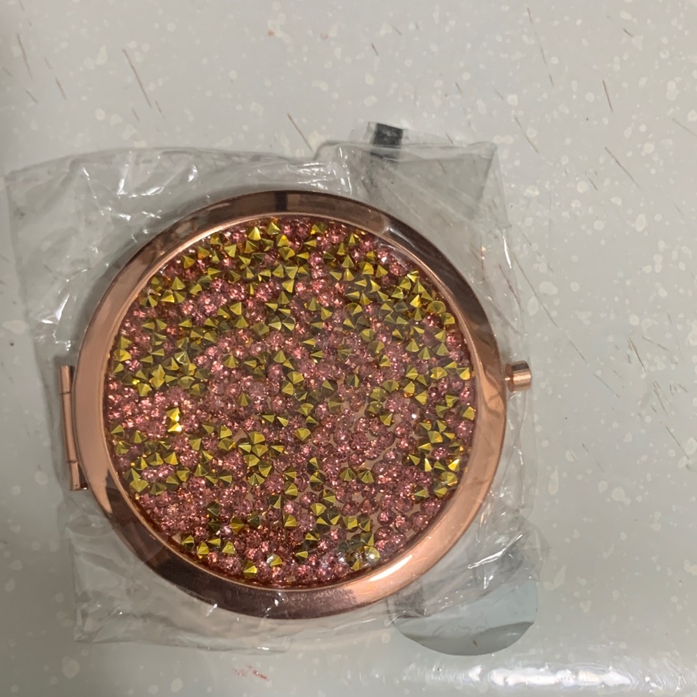 Rose Gold Glitter Compact Mirror - Pink & Gold Sparkle